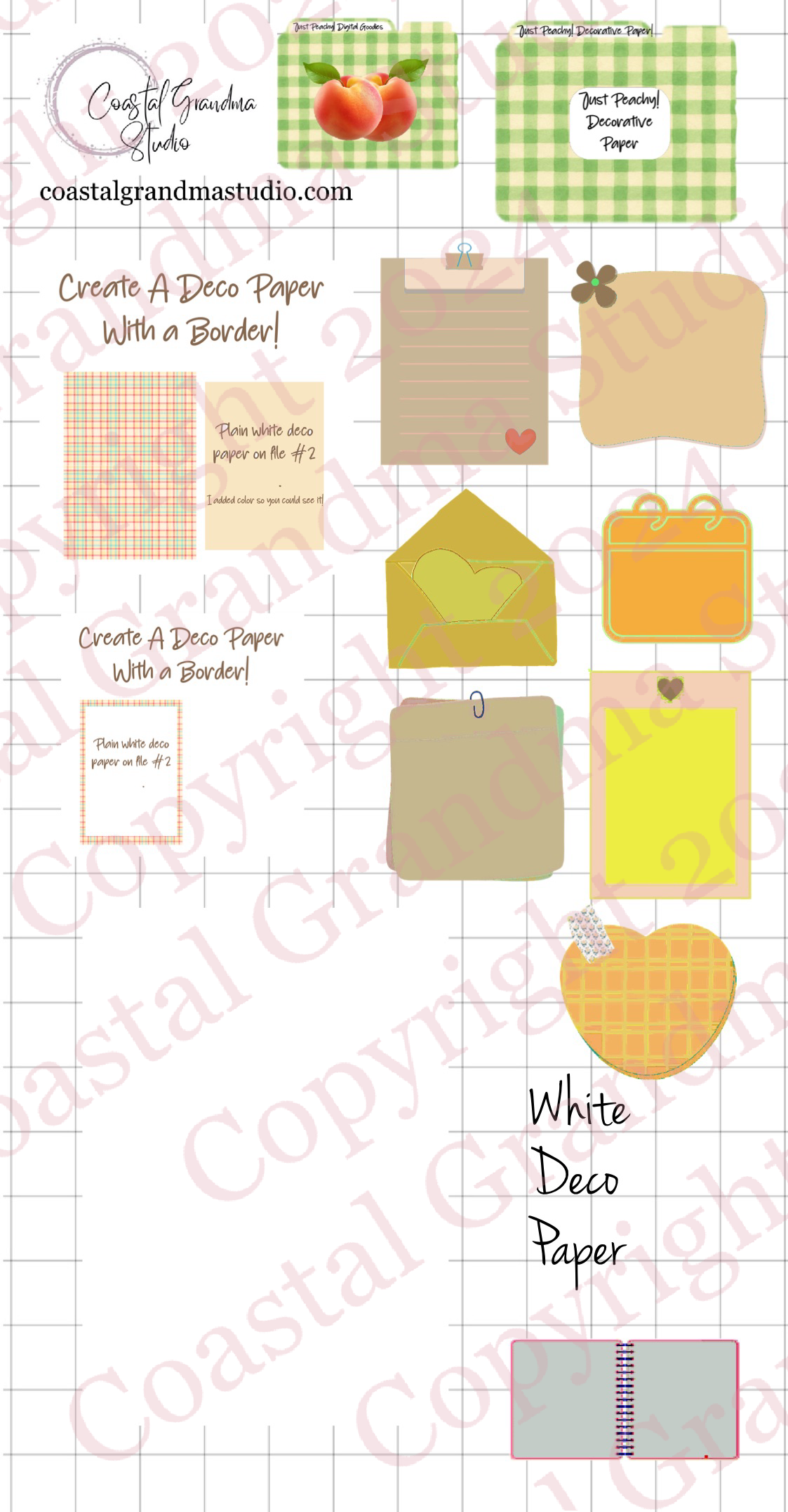 Just Peachy! Decorative Papers & Goodies Digital Pre-Cropped Stickers For Goodnotes (7600-PG)