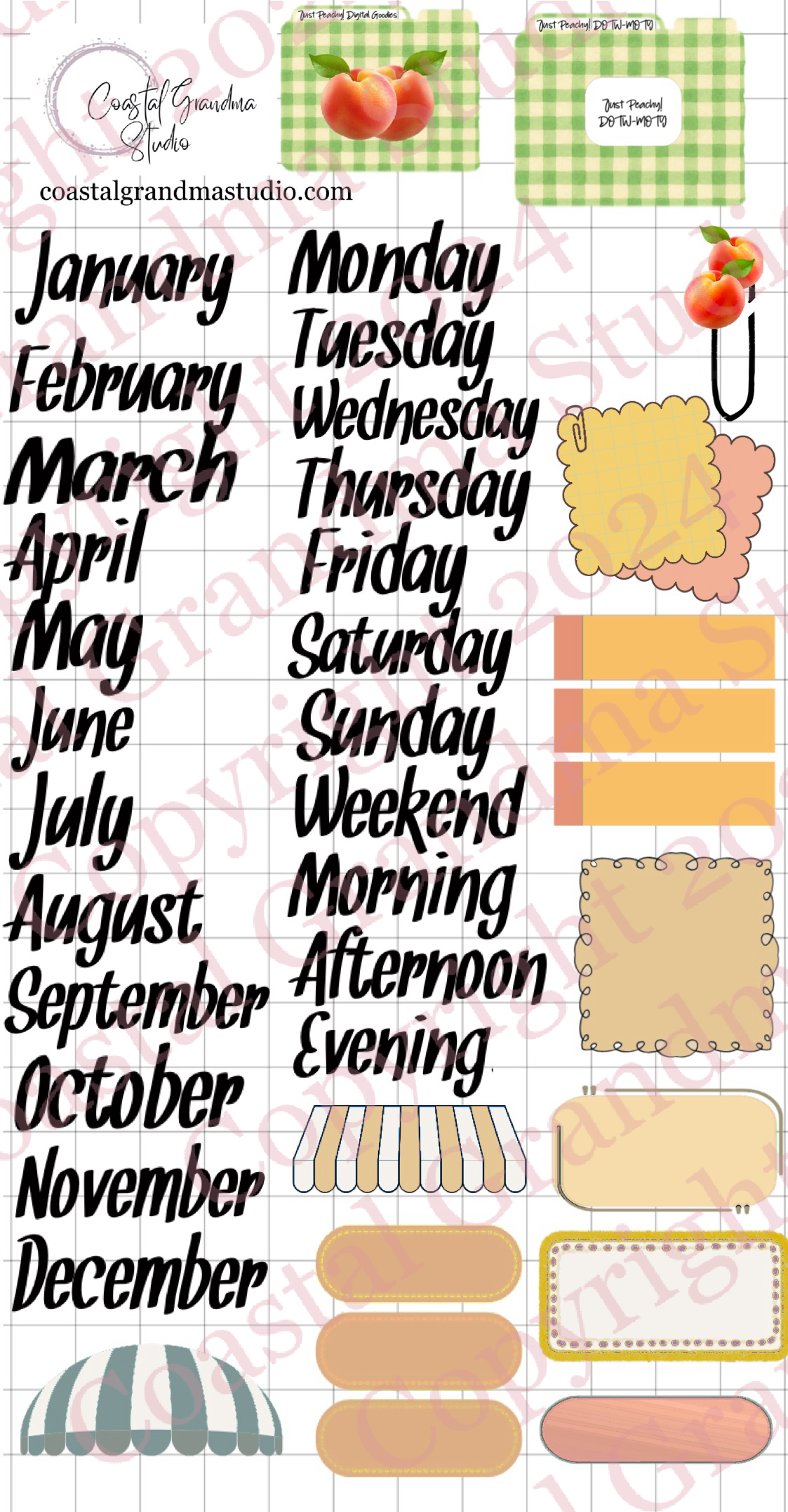 Just Peachy! Days Of The Week/Months Of The Year Digital Pre-Cropped Stickers For Goodnotes (7600-DM)