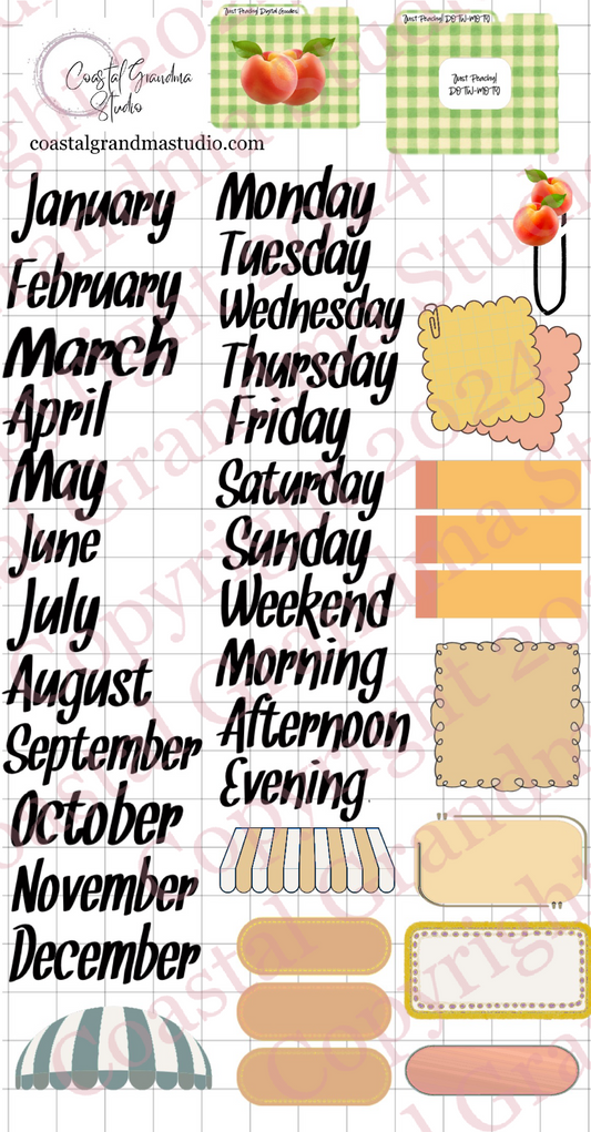 Just Peachy! Days Of The Week/Months Of The Year Digital Pre-Cropped Stickers For Goodnotes (7600-DM)