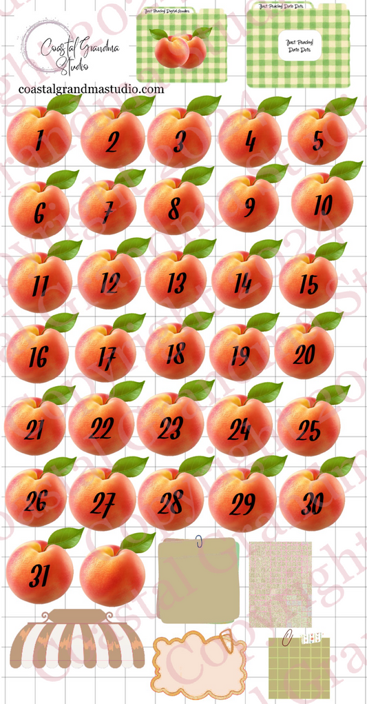 Just Peachy! Date Dots Digital Pre-Cropped Stickers For Goodnotes (7600-DD)
