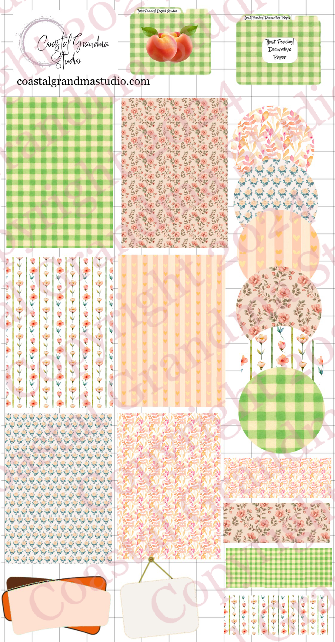 Just Peachy! Decorative Papers & Goodies Digital Pre-Cropped Stickers For Goodnotes (7600-PG)