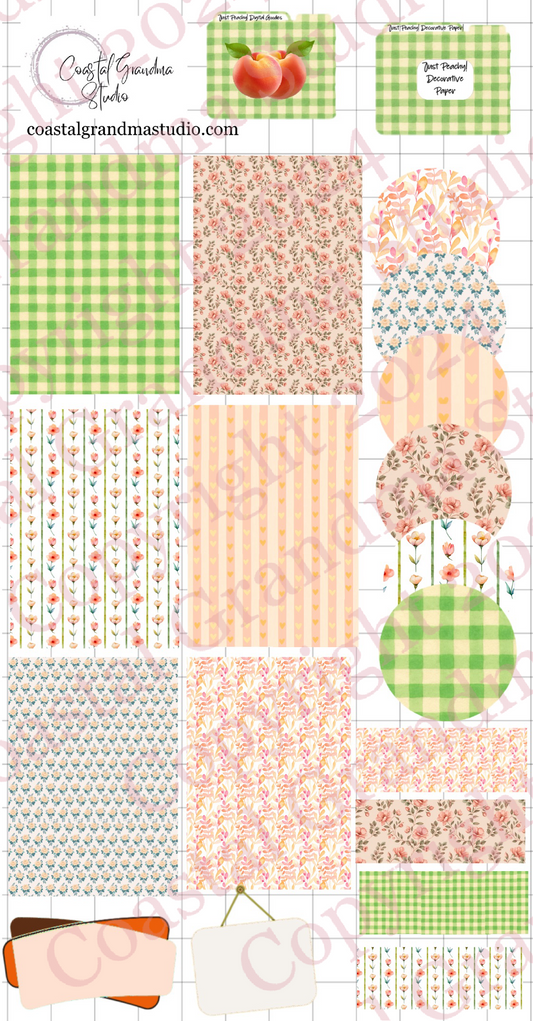 Just Peachy! Decorative Papers & Goodies Digital Pre-Cropped Stickers For Goodnotes (7600-PG)
