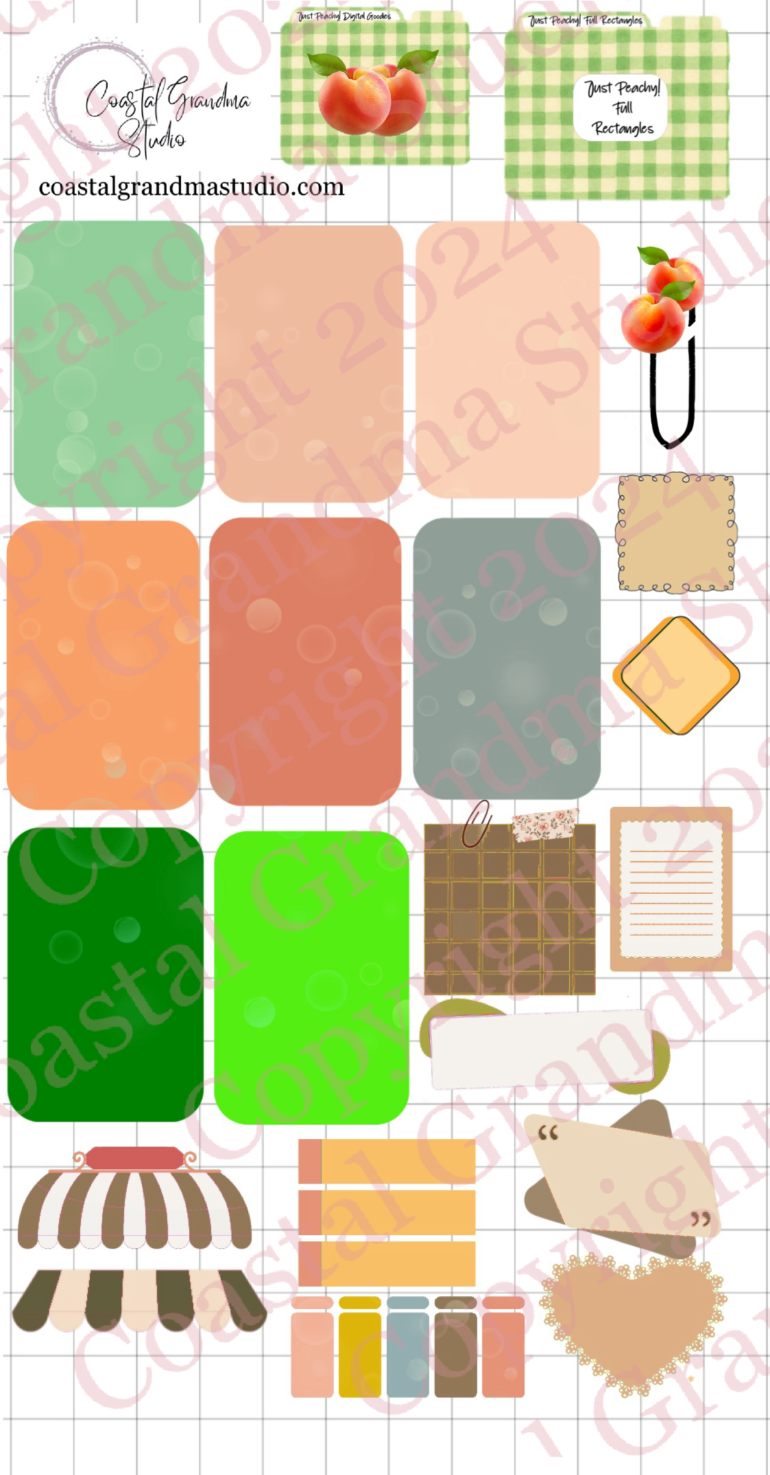 Just Peachy! Full Rectangles Digital Pre-Cropped Stickers For Goodnotes (7600-FR)