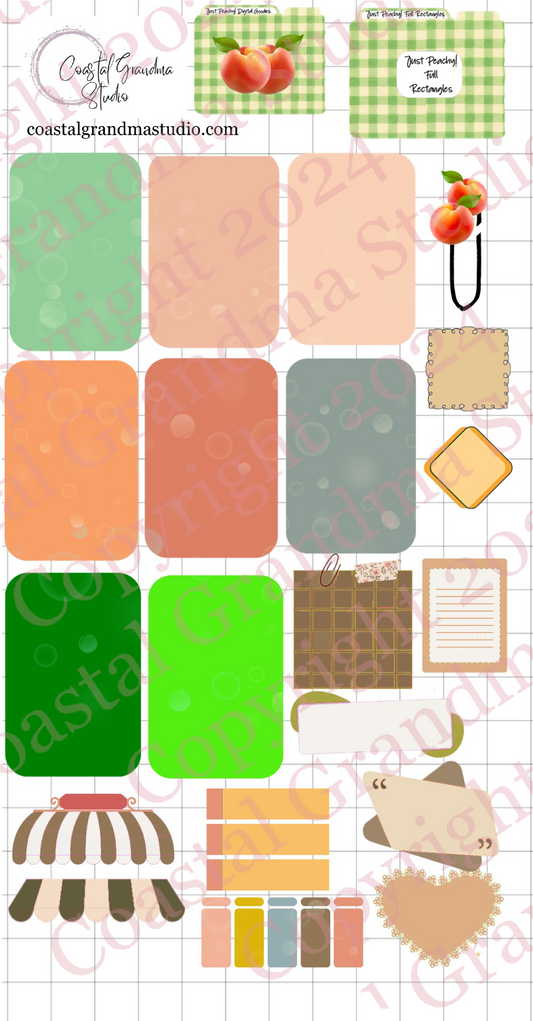Just Peachy! Full Rectangles Digital Pre-Cropped Stickers For Goodnotes (7600-FR)