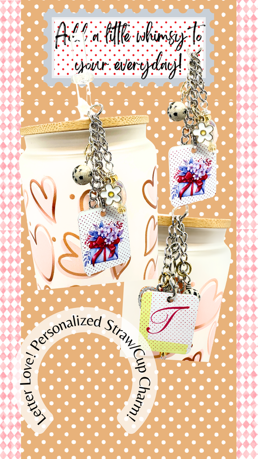 White Letter Love Personalized Straw/Cup Charm (1560-CC)