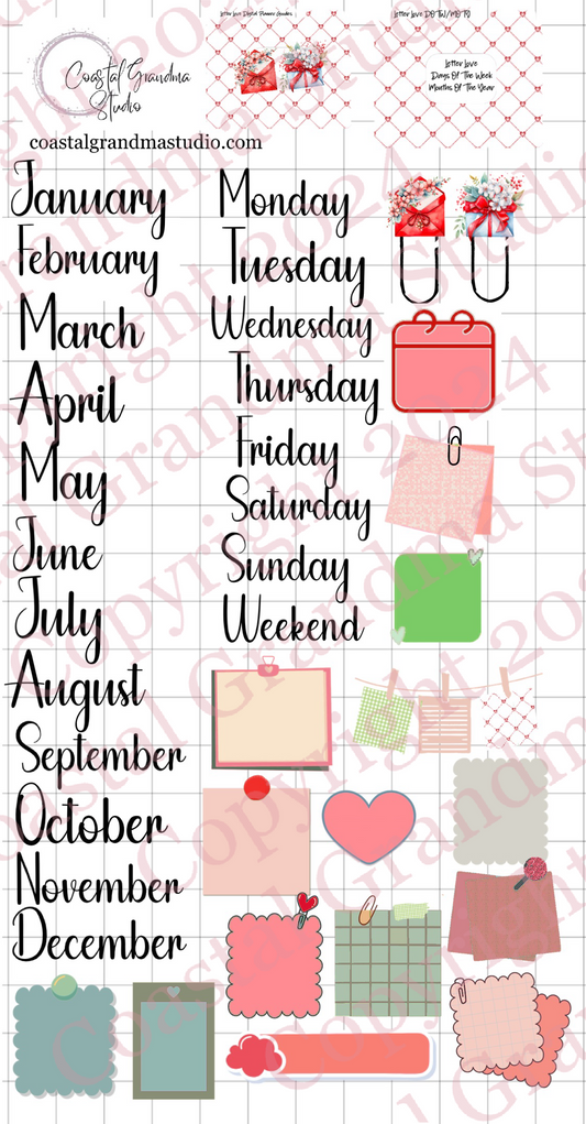 Letter Love! Days Of The Week/Months Of The Year Download Pre-Cropped Stickers For Goodnotes (4900-DM)