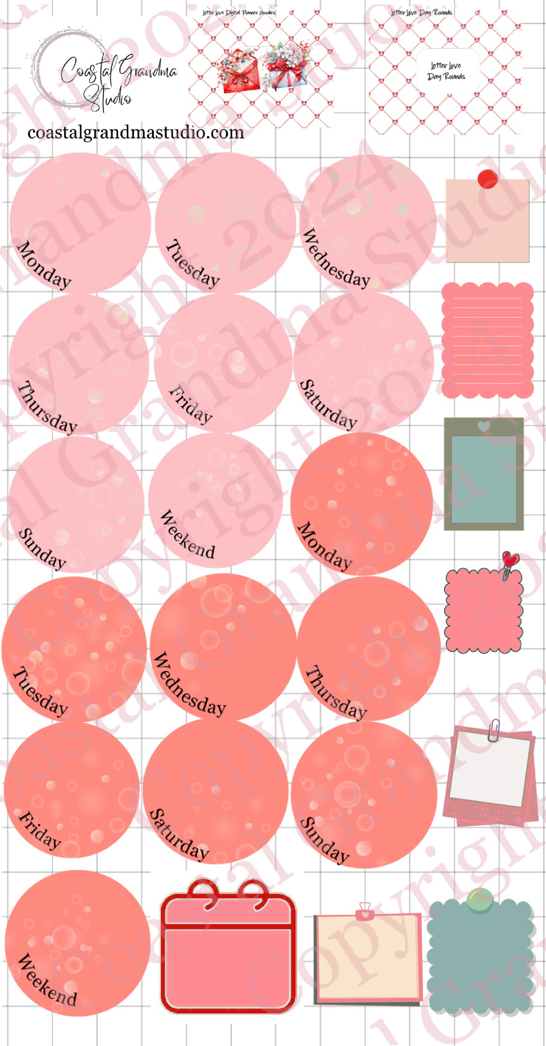 Letter Love! Day Rounds Digital Pre-Cropped Stickers For Goodnotes (4900-DR)