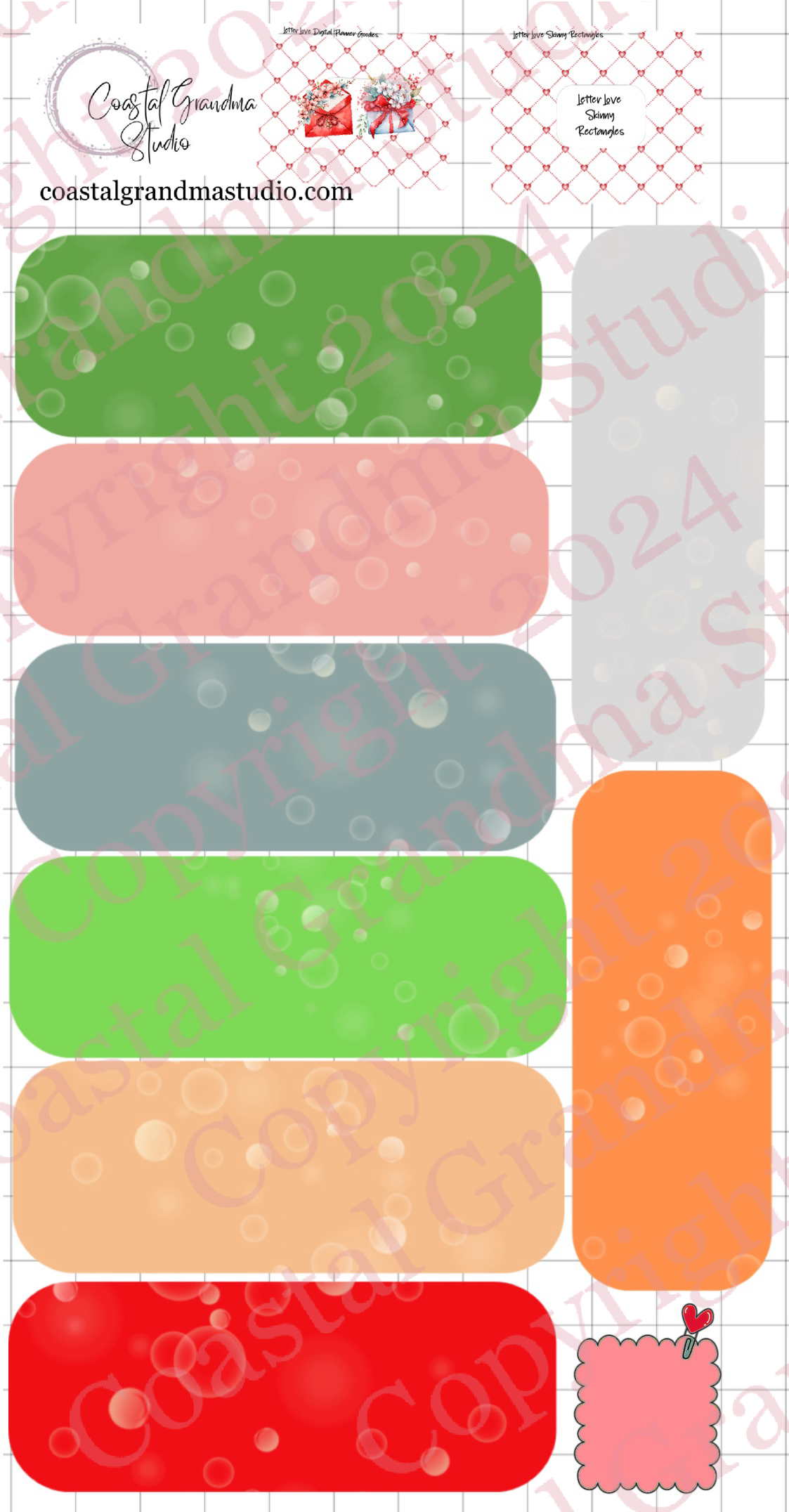 Letter Love! Skinny Rectangles Digital Pre-Cropped Stickers For Goodnotes (4900-SR)