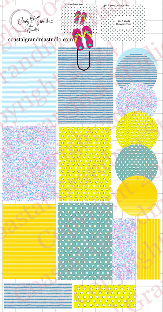 Life's A Beach! Decorative Papers & Goodies Digital Pre-Cropped Stickers For Goodnotes (6300-PG)