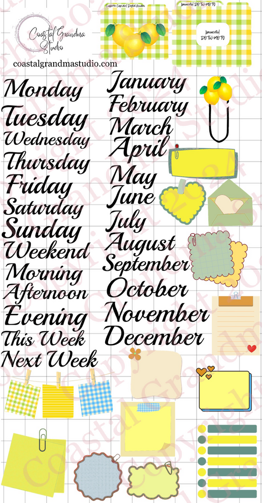 Limoncello! Days Of The Week/Months Of The Year Digital Pre-Cropped Stickers For Goodnotes (7100-DM)