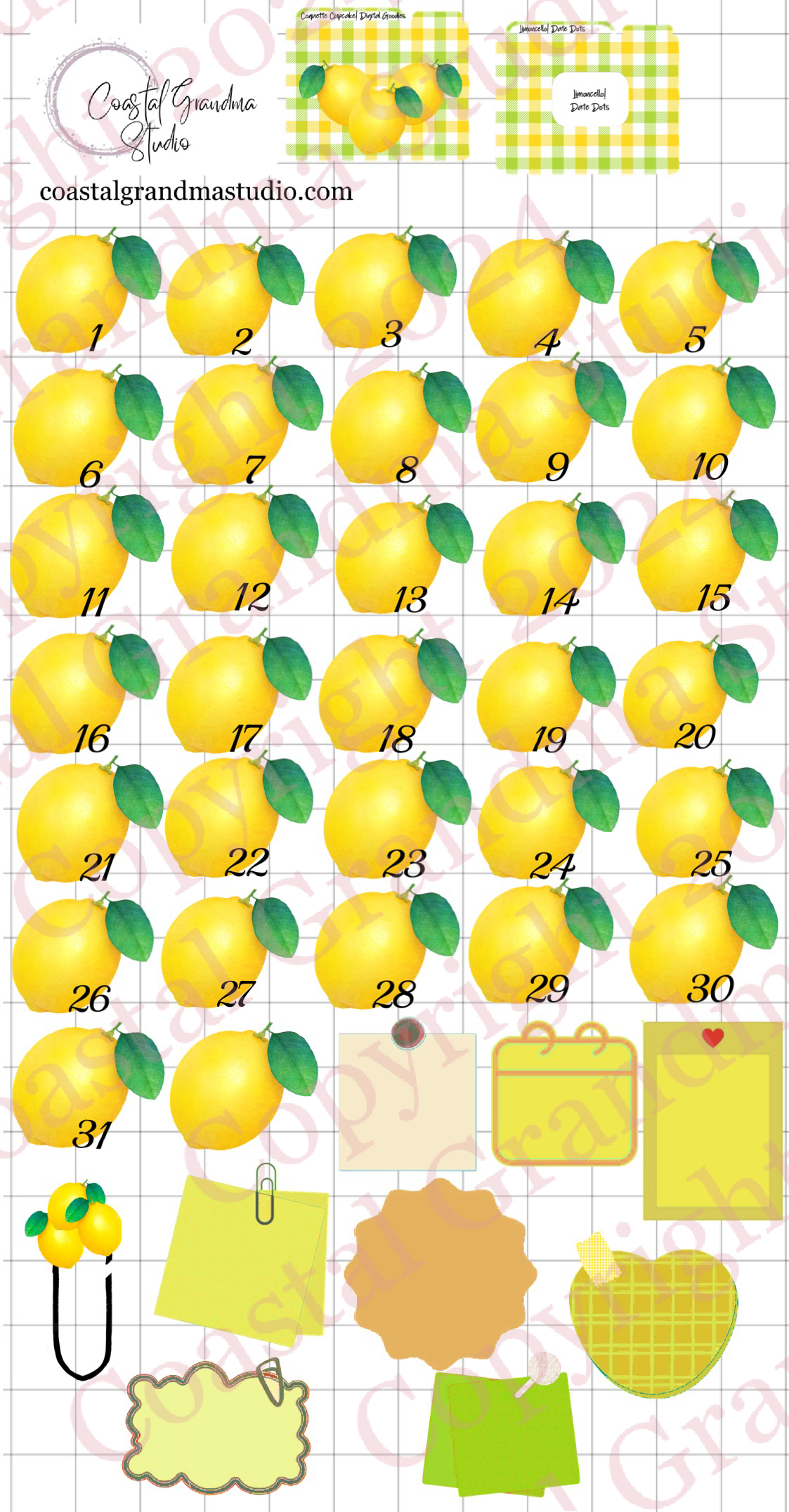 Limoncello! Date Dots Digital Pre-Cropped Stickers For Goodnotes (7100-DD)