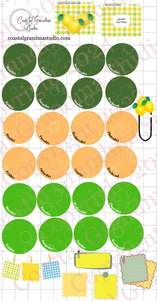 Limoncello! Day Rounds Digital Pre-Cropped Stickers For Goodnotes (7100-DR)