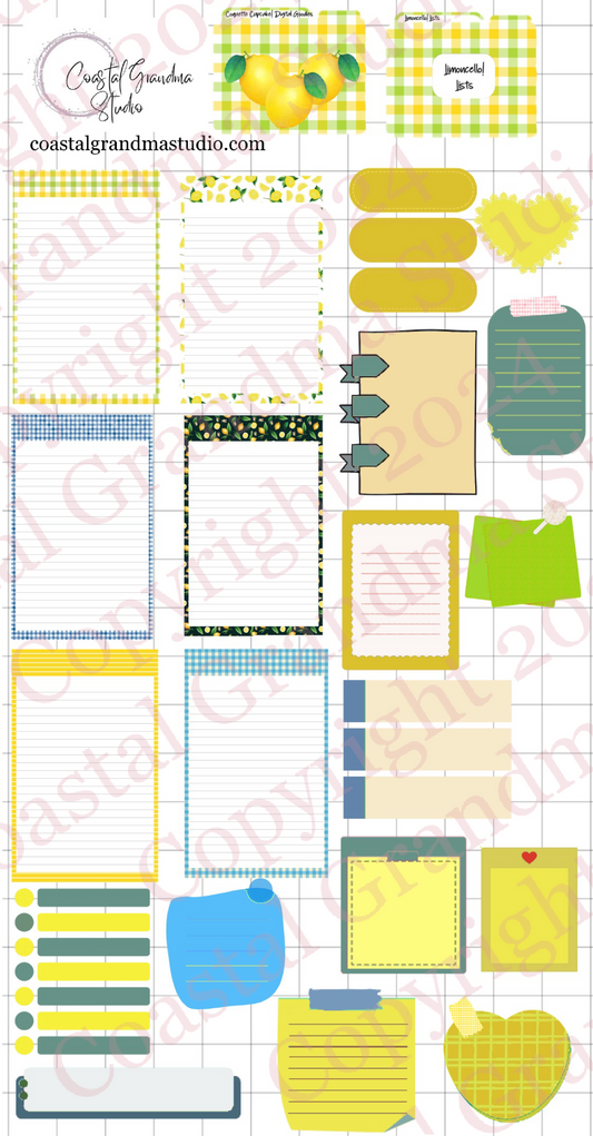 Limoncello! Lists & Stuff Digital Pre-Cropped Stickers For Goodnotes (7100-LS)