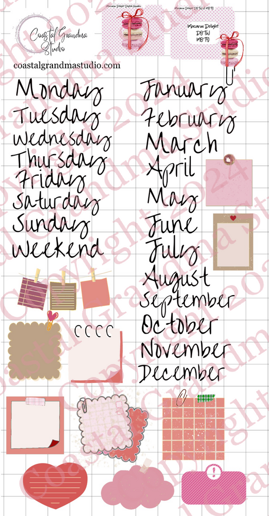 Macaron Delight! Days Of The Week/Months Of The Year Download Pre-Cropped Stickers For Goodnotes (4700-DM)