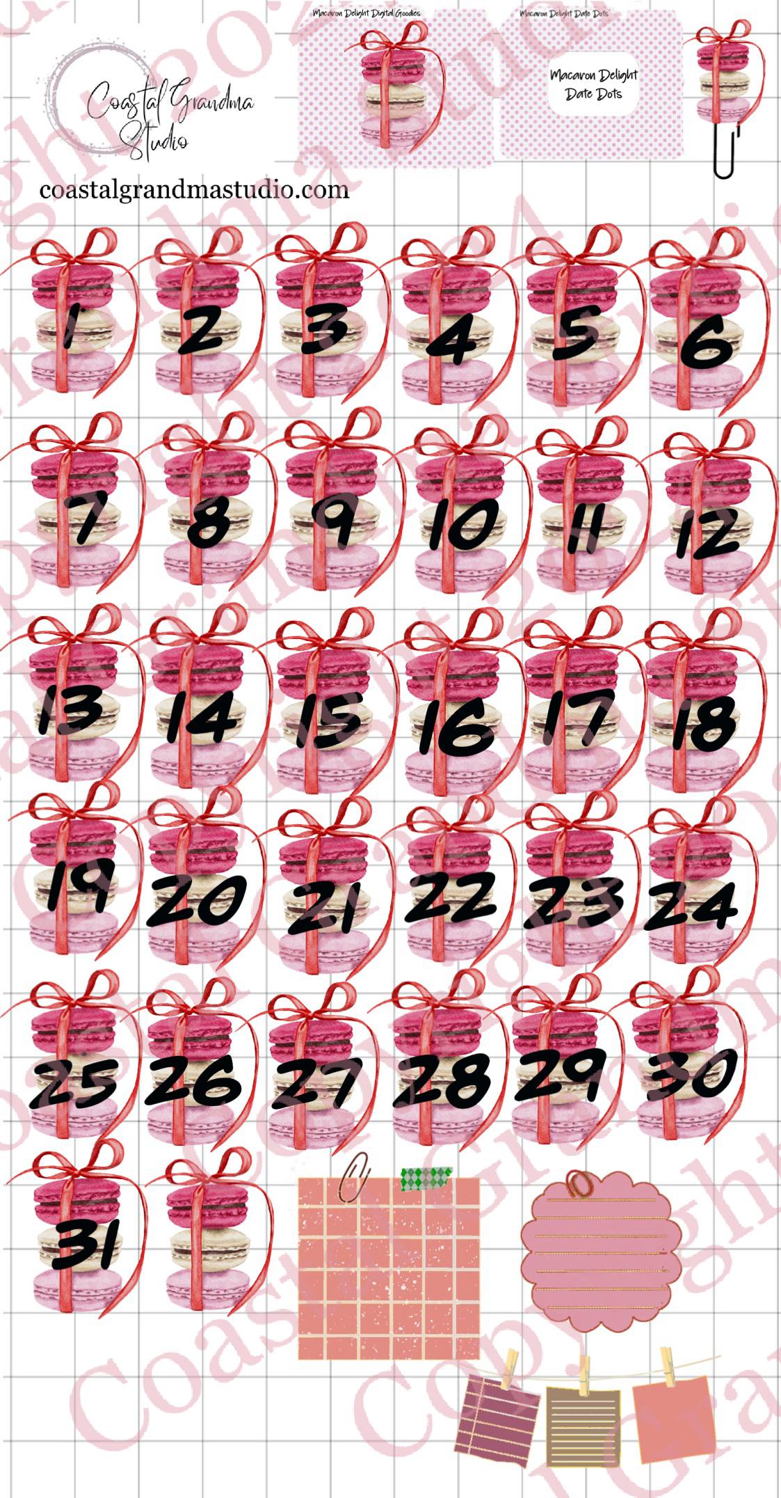 Macaron Delight! Date Dots Digital Pre-Cropped Stickers For Goodnotes (4700-DD)