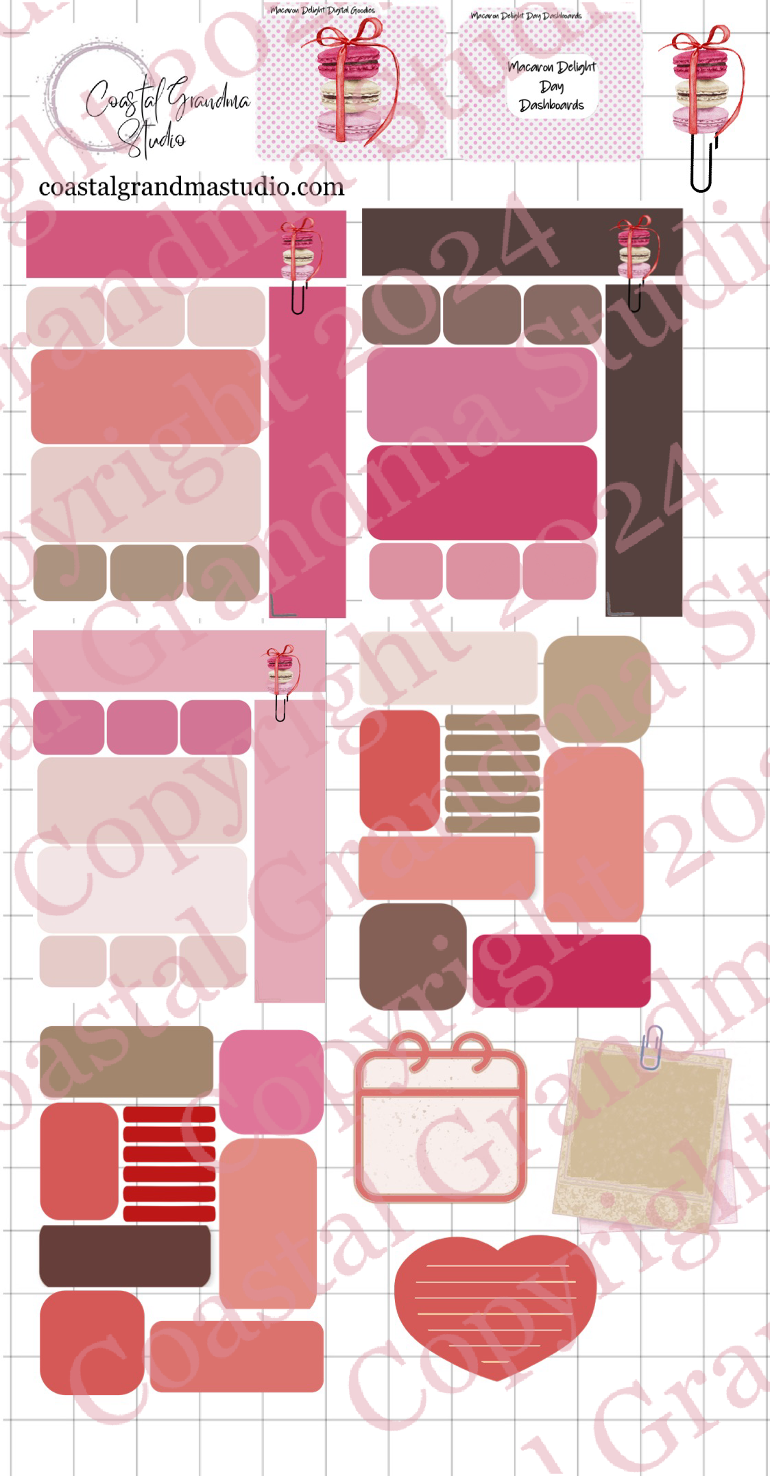 Macaron Delight! Day Dashboards Digital Pre-Cropped Stickers For Goodnotes (4700-DDA)