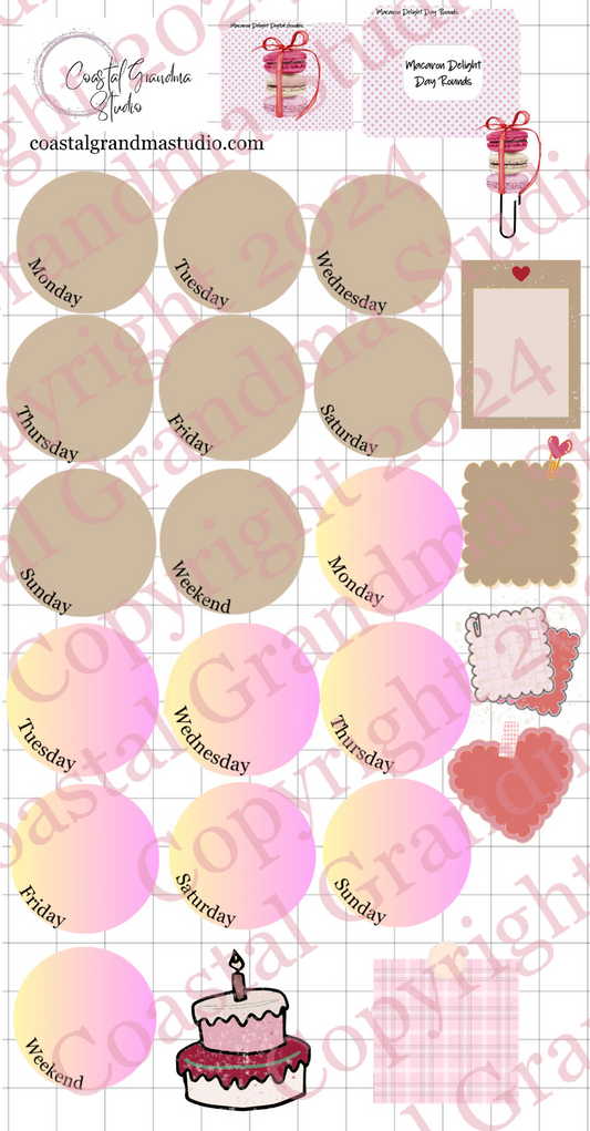 Macaron Delight! Day Rounds DigitalPre-Cropped Stickers For Goodnotes (4700-DR)