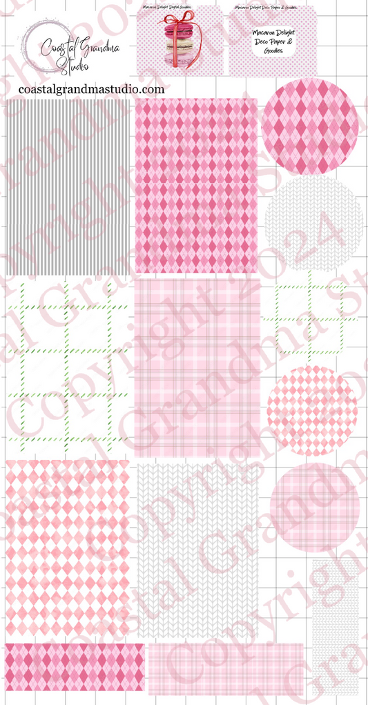Macaron Delight! Decorative Papers & Goodies Digital Pre-Cropped Stickers For Goodnotes (4700-PG)