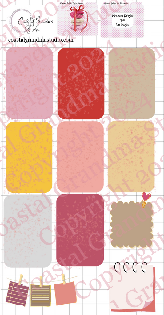 Macaron Delight! Full Rectangles Digital Pre-Cropped Stickers For Goodnotes (4700-FR)