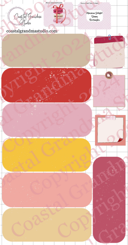 Macaron Delight! Skinny Rectangles Download Pre-Cropped Stickers For Goodnotes (4700-SR)