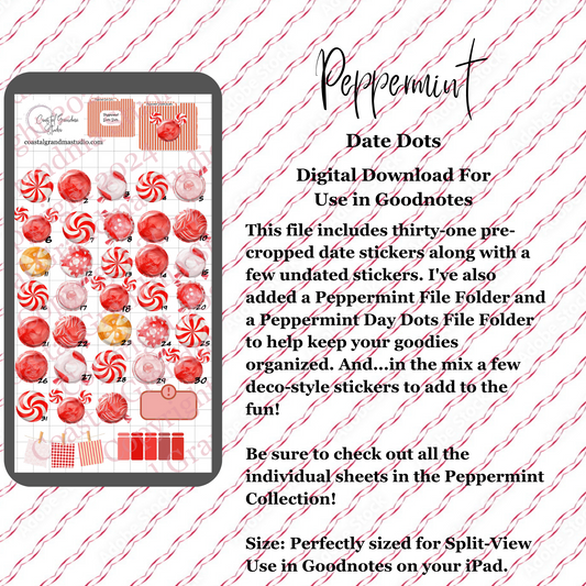 Peppermint! Date Dots Download Pre-Cropped Stickers For Goodnotes (4300-DD)