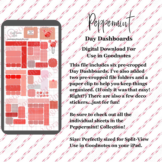 Peppermint! Day Dashboards Download Pre-Cropped Stickers For Goodnotes (4300-DDA)