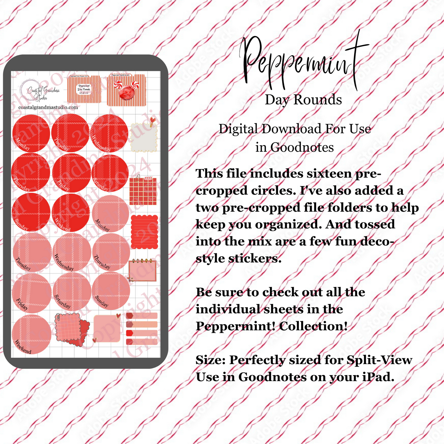 Peppermint! Day Rounds Download Pre-Cropped Stickers For Goodnotes (4300-DR)