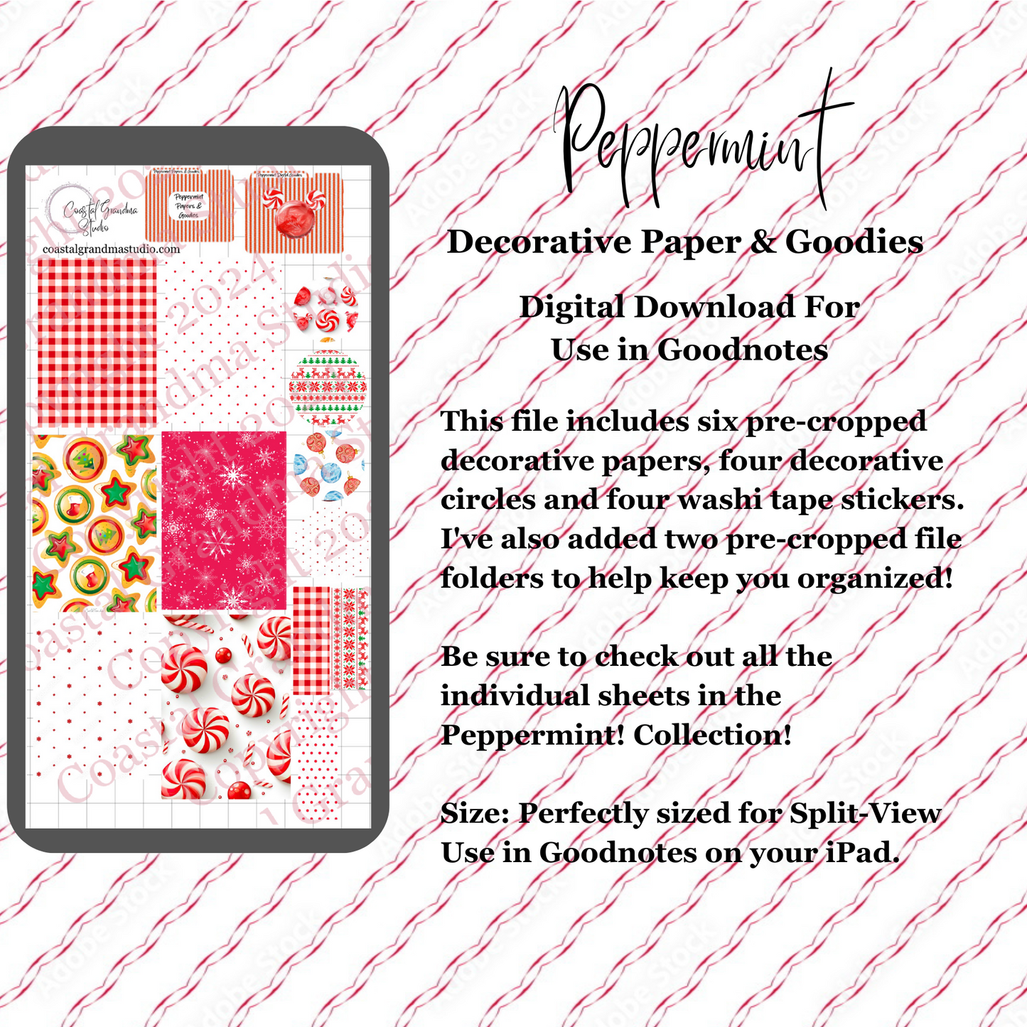 Peppermint! Decorative Papers & Goodies Download Pre-Cropped Stickers For Goodnotes (4300-PG)