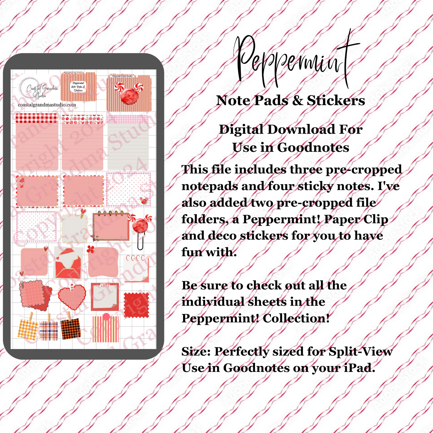 Peppermint!  Note Pads & Stickers Download Pre-Cropped Stickers For Goodnotes (4300-NP)