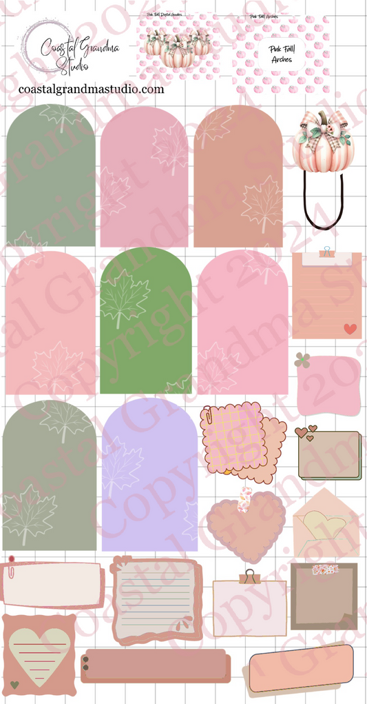 Pink Fall! Arches Digital Pre-Cropped Stickers For Goodnotes (7800-A)