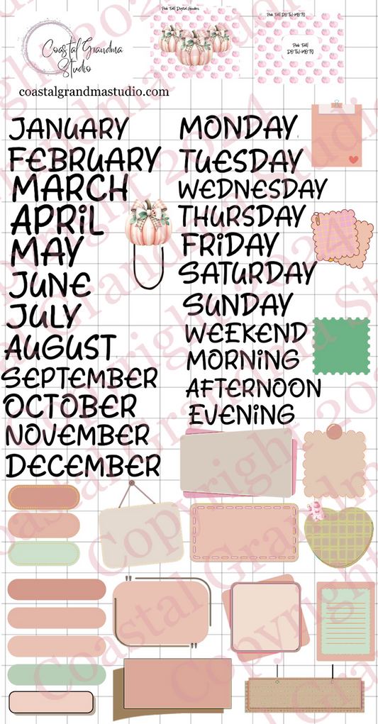 Pink Fall! Days Of The Week/Months Of The Year Digital Pre-Cropped Stickers For Goodnotes (7800-DM)