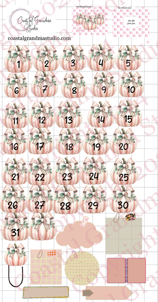 Pink Fall! Date Dots Digital Pre-Cropped Stickers For Goodnotes (7800-DD)
