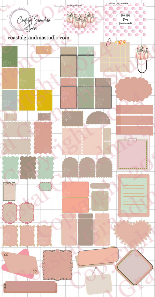 Pink Fall! Day Dashboards Digital Pre-Cropped Stickers For Goodnotes (7800-DDA)