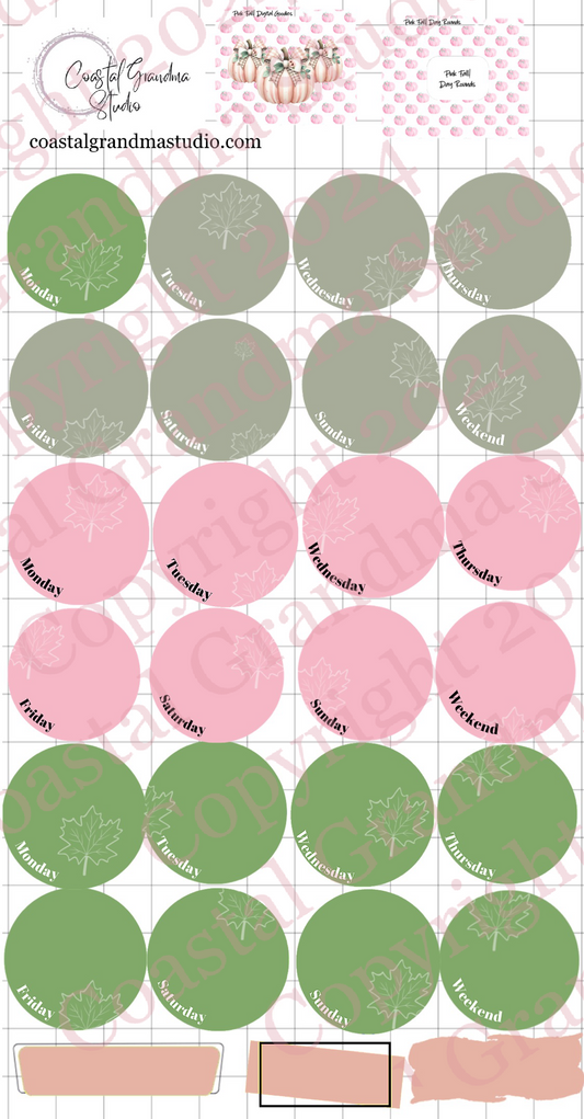 Pink Fall! Day Rounds Digital Pre-Cropped Stickers For Goodnotes (7800-DR)
