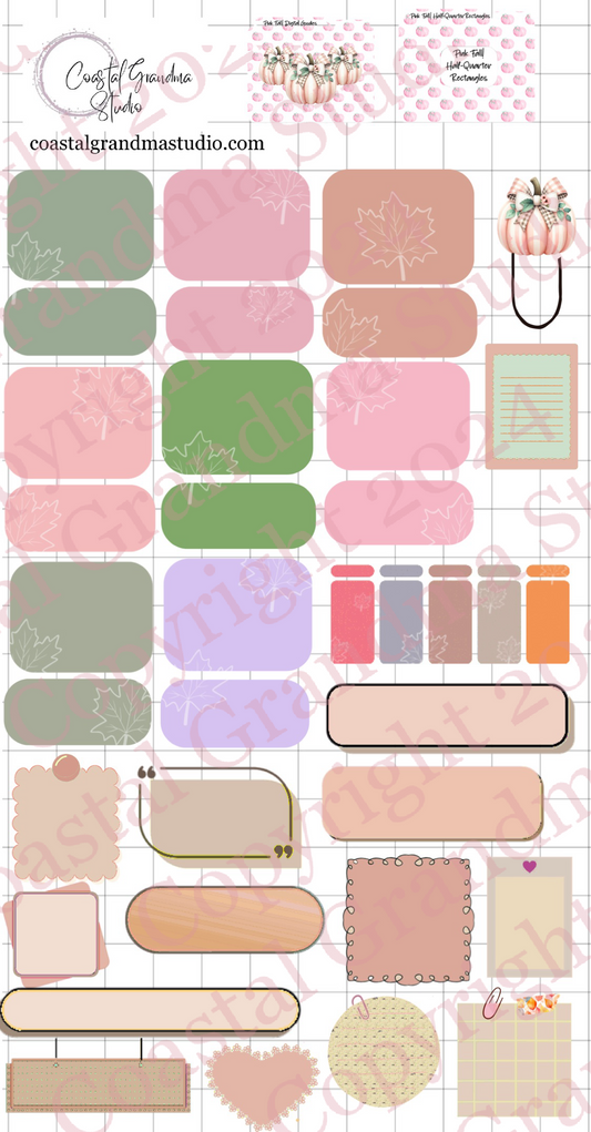 Pink Fall! Half/Quarter Rectangles Digital Pre-Cropped Stickers For Goodnotes (7800-HQ)