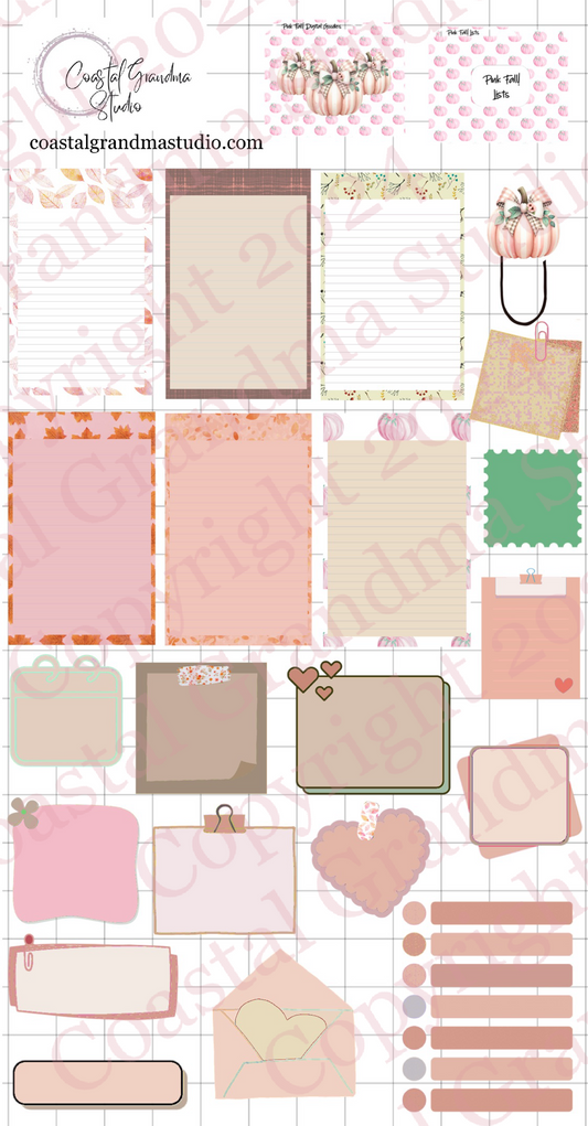 Pink Fall! Lists & Stuff Digital Pre-Cropped Stickers For Goodnotes (7800-LS)