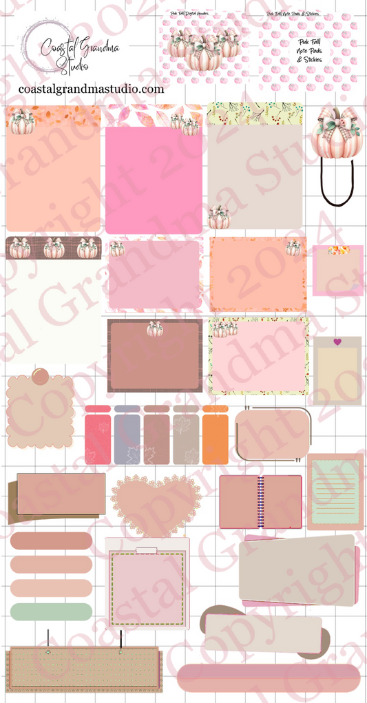 Pink Fall! Note Pads & Stickers Digital Pre-Cropped Stickers For Goodnotes (7800-NP)