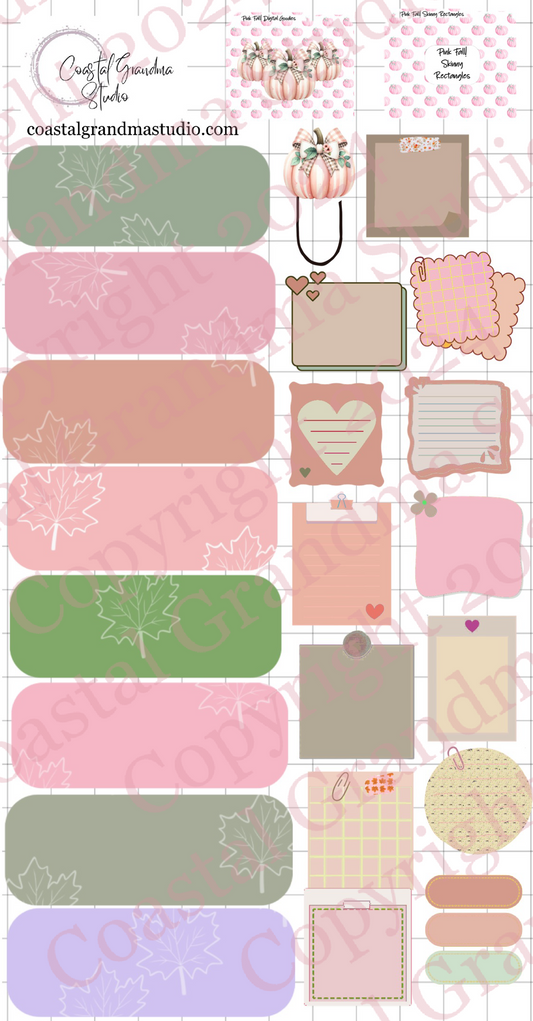 Pink Fall! Skinny Rectangles Digital Pre-Cropped Stickers For Goodnotes (7800-SR)
