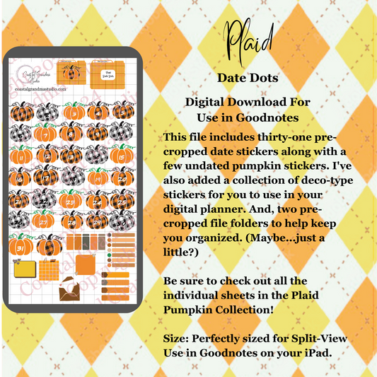 Plaid Pumpkin! Date Dots Download Pre-Cropped Stickers For Goodnotes (4000-DD)