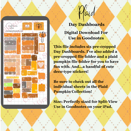 Plaid Pumpkin!  Day Dashboards Download Pre-Cropped Stickers For Goodnotes (4000-DDA)