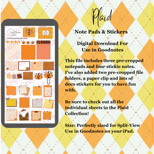 Plaid Pumpkin!  Note Pads & Stickers Download Pre-Cropped Stickers For Goodnotes (4000-NP)