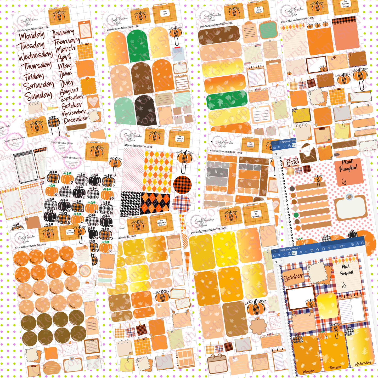 Plaid Pumpkin! GoodNotes Sticker Bundle – Digital Planner Stickers for iPad, Pre-Cropped Aesthetic Stickers Pack (9300-BU)