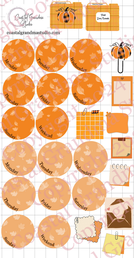 Plaid Pumpkin! Day Rounds Download Pre-Cropped Stickers For Goodnotes (4000-DR)