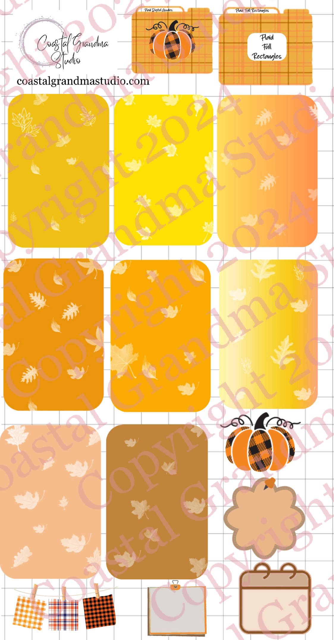 Plaid Pumpkin! Full Rectangles Download Pre-Cropped Stickers For Goodnotes (4000-FR)