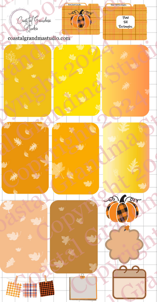 Plaid Pumpkin! Full Rectangles Download Pre-Cropped Stickers For Goodnotes (4000-FR)