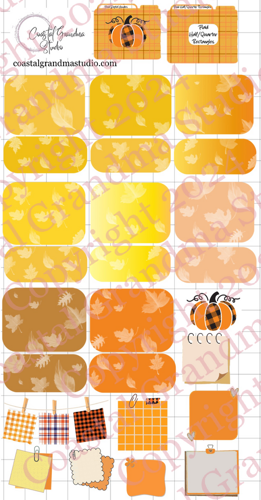 Plaid Pumpkin! Half/Quarter Rectangles Download Pre-Cropped Stickers For Goodnotes (4000-HQ)