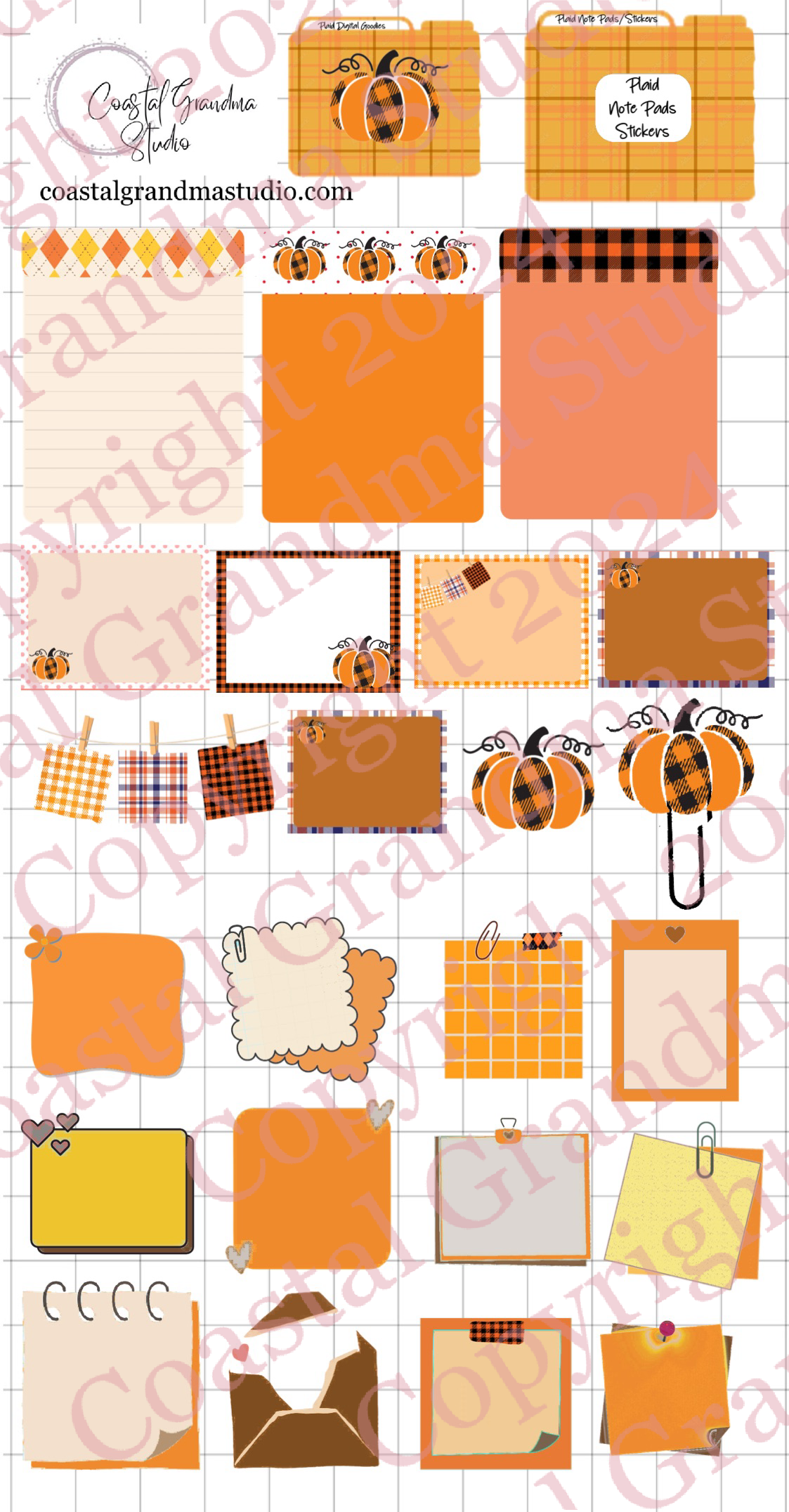 Plaid Pumpkin!  Note Pads & Stickers Download Pre-Cropped Stickers For Goodnotes (4000-NP)