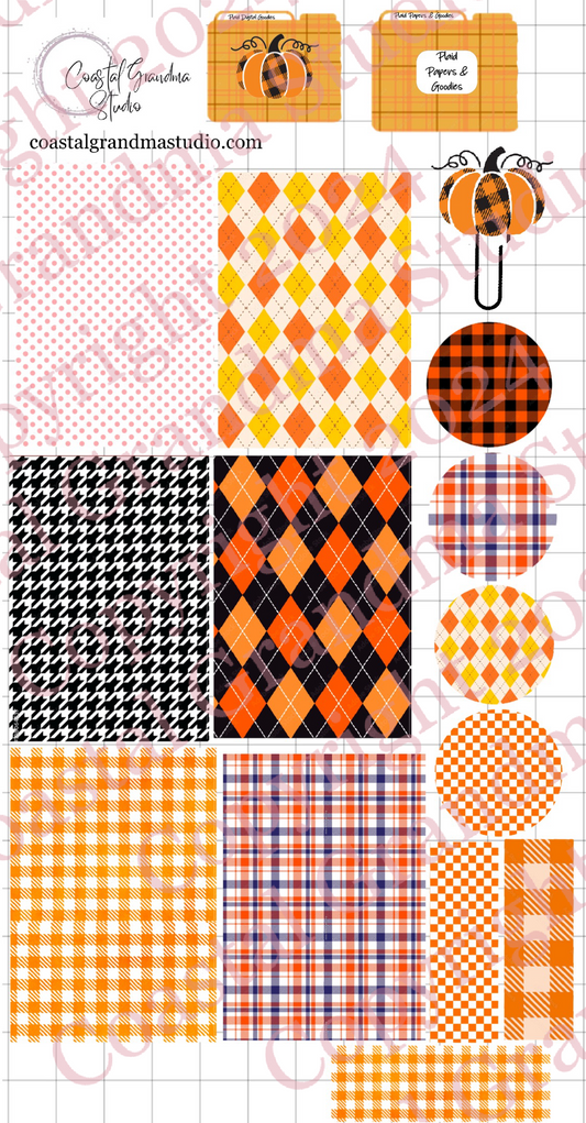 Plaid Pumpkin!  Decorative Papers & Goodies Download Pre-Cropped Stickers For Goodnotes (4000-PG)