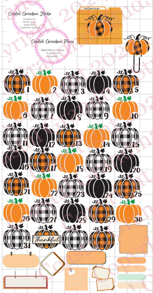 Plaid Pumpkin! GoodNotes Sticker Bundle – Digital Planner Stickers for iPad, Pre-Cropped Aesthetic Stickers Pack (9300-BU)