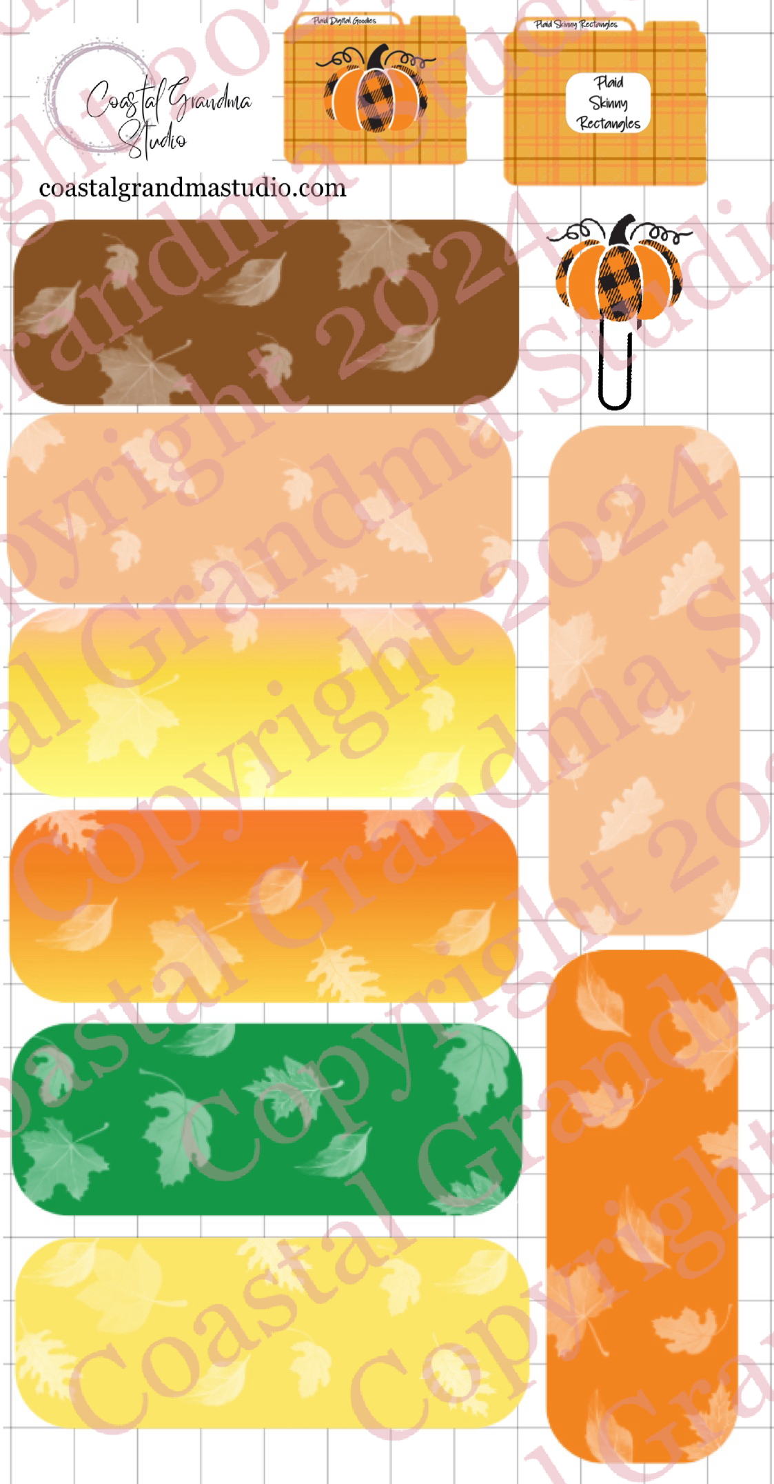 Plaid Pumpkin!  Skinny Rectangles Download Pre-Cropped Stickers For Goodnotes (4000-SR)